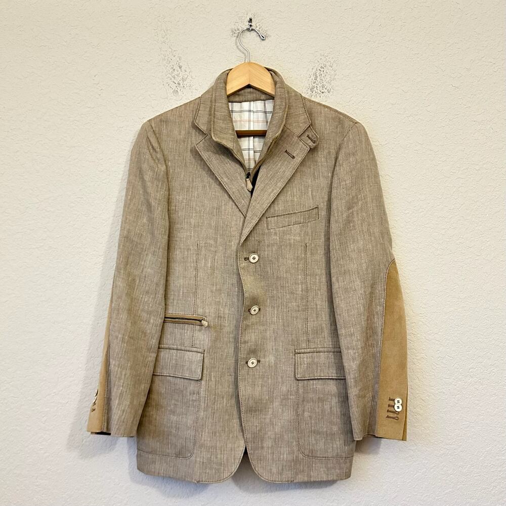 CORNELIANI ID Identity Blazer Jacket Oatmeal Brown Herringbone Flax Wool
